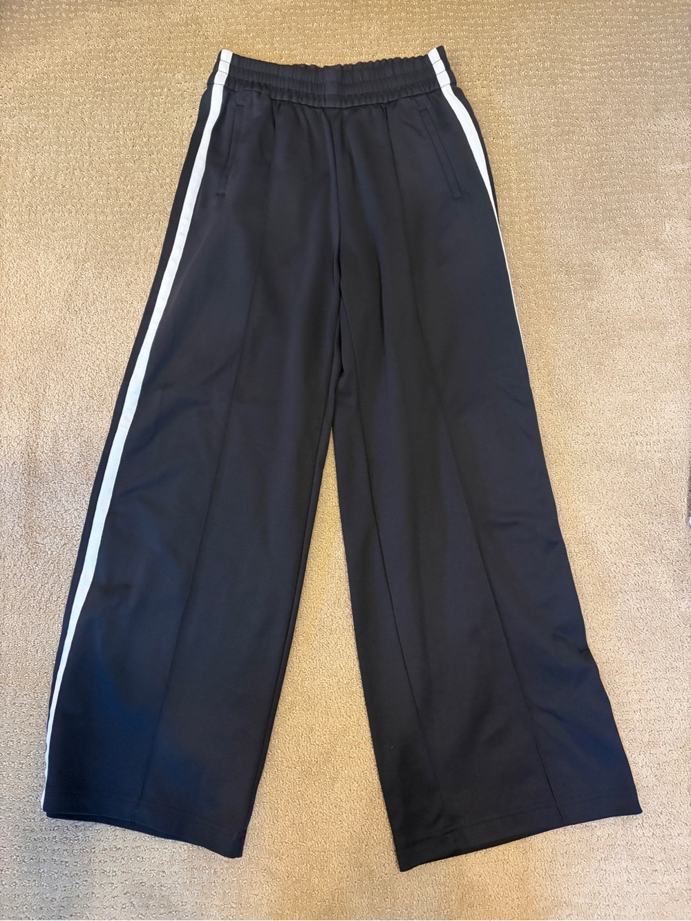 Athleta Black Wide-Leg Track Pants with White Side Stripes- worn once